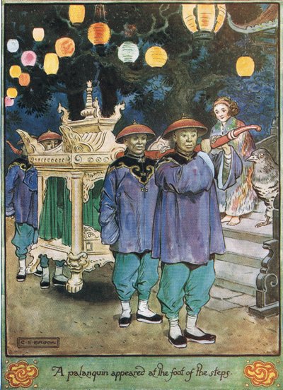 Een Palankijn verscheen aan de voet van de trappen, illustratie uit 